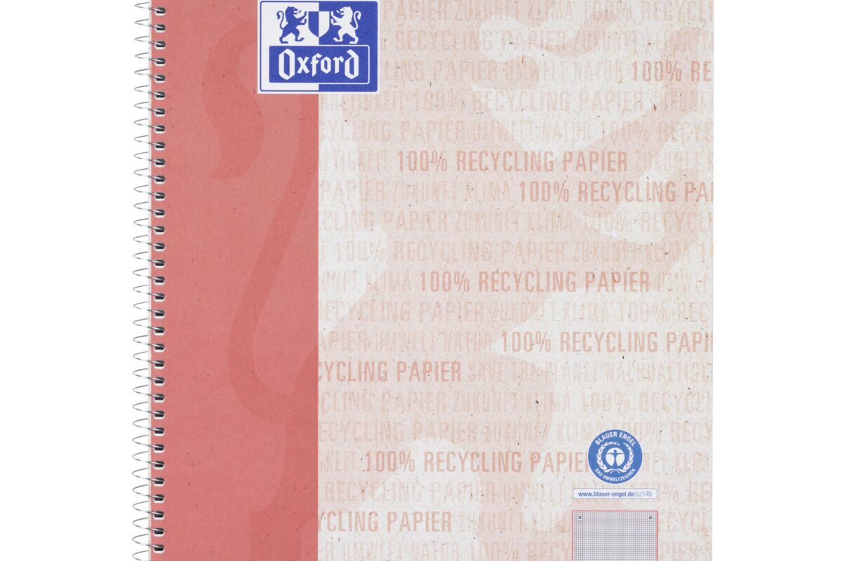OXFORD Collegeblock Recycling, A4,+ 80 Blatt, kariert