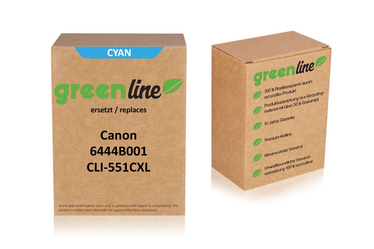 greenline ersetzt Canon 6444B001 / CLI-551 CXL Tintenpatrone, cyan