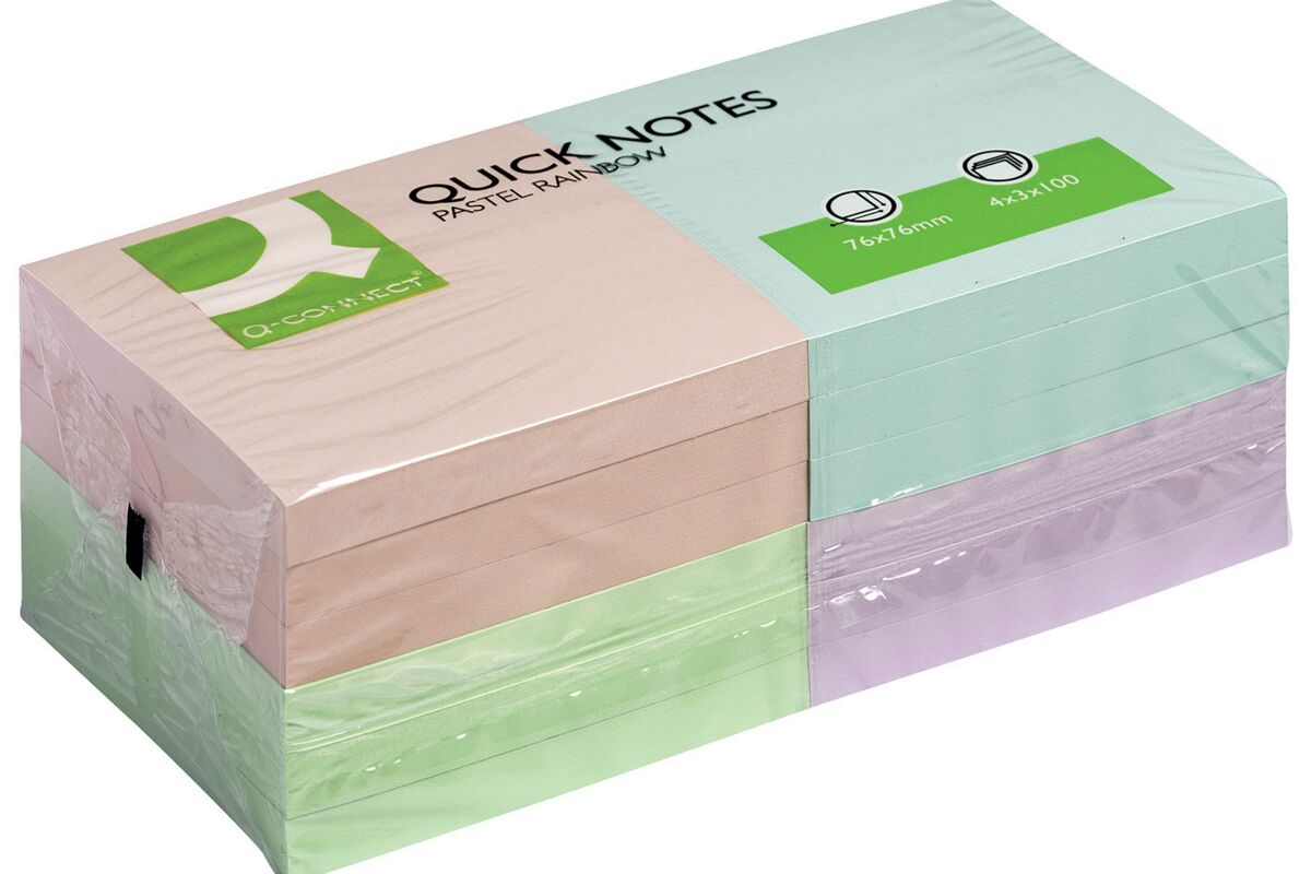 Q-CONNECT Haftnotizblock Quick Notes, 76x76mm, 1200 Blatt, pastellfarben