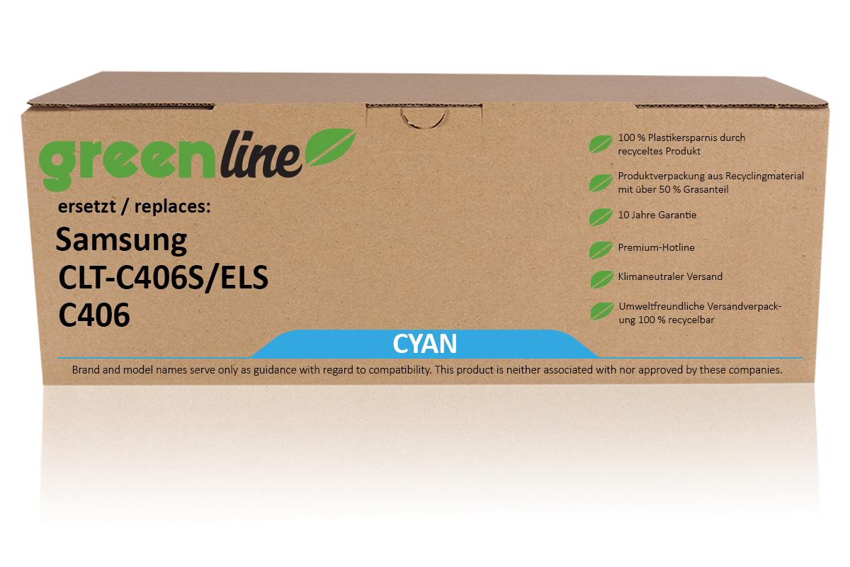 greenline ersetzt Samsung / HP CLT-C406S/ELS / C406 Tonerkartusche, cyan