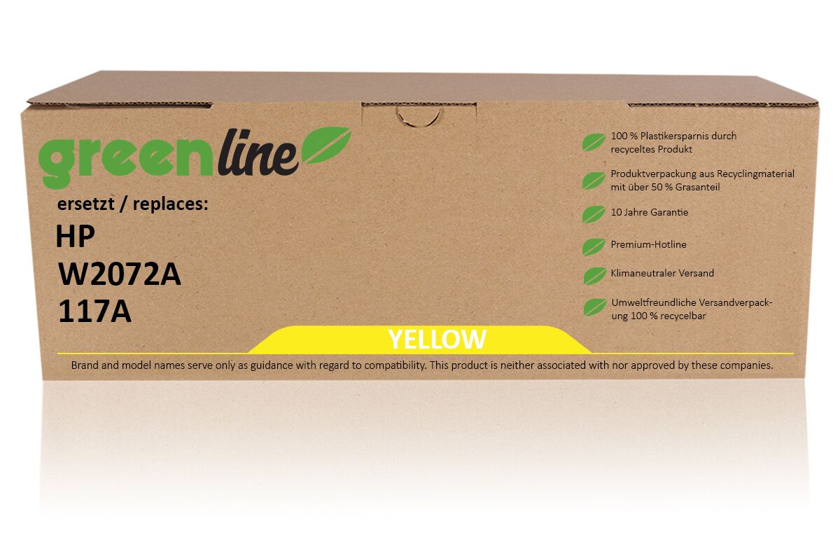 greenline ersetzt HP W2072A / 117A XL Tonerkartusche, gelb